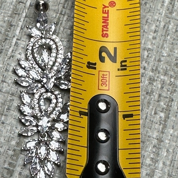 Silver Chandelier Earrings with Crystal Accents Dangle Drop Wedding PAGENT 4134 - Picture 7 of 11